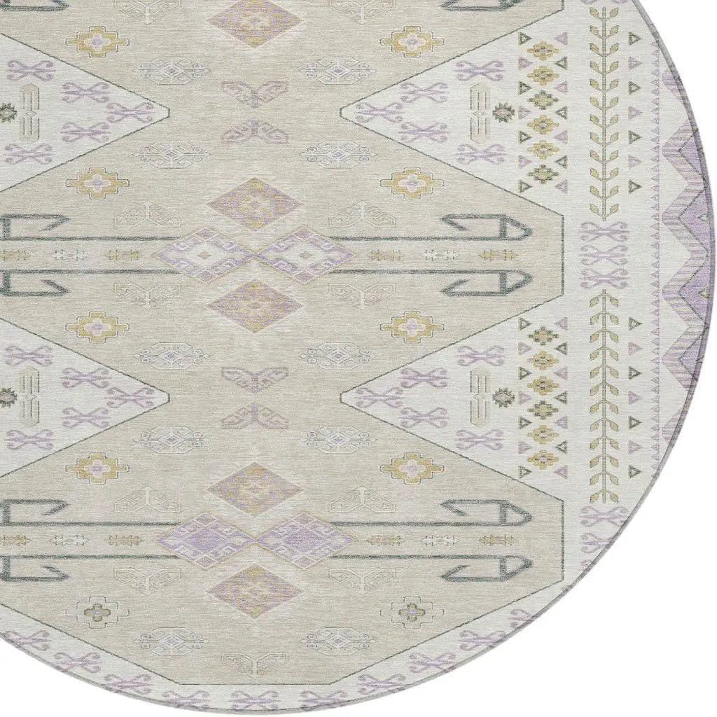8' X 8' Lavender And Gold Round Geometric Washable Indoor Outdoor Area Rug Homeroots Outdoor