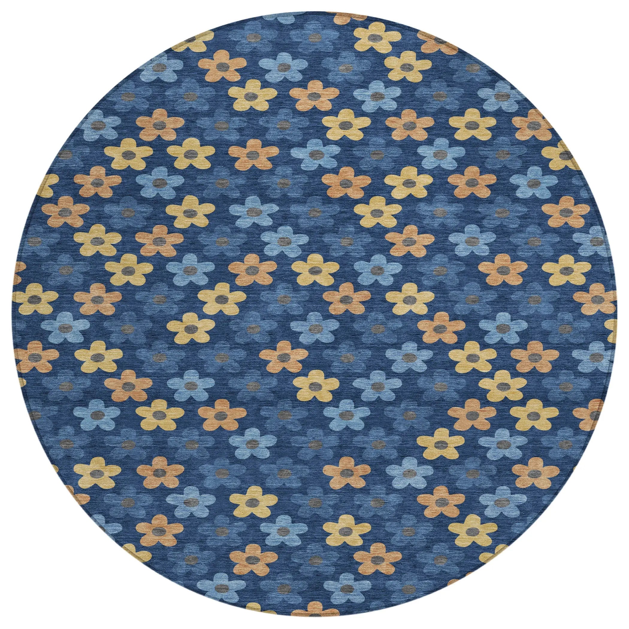 8' X 8' Navy Blue And Copper Round Floral Washable Indoor Outdoor Area Rug Homeroots Outdoor
