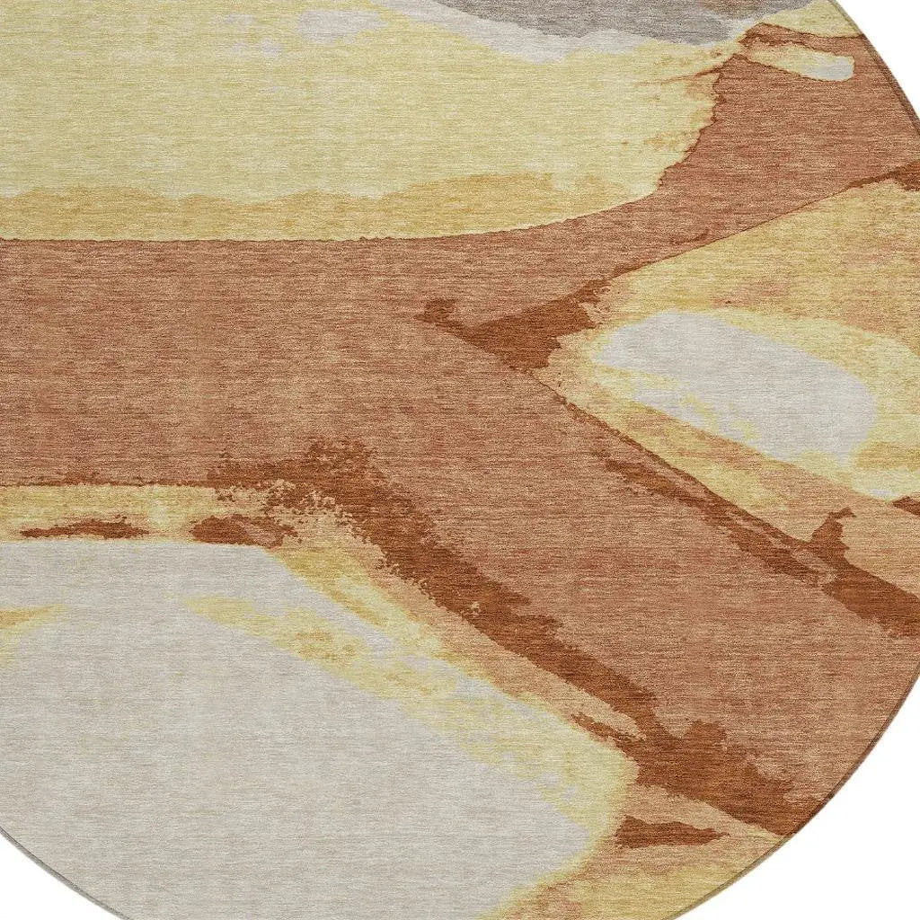 8' X 8' Orange And Copper Round Abstract Washable Indoor Outdoor Area Rug Homeroots Outdoor