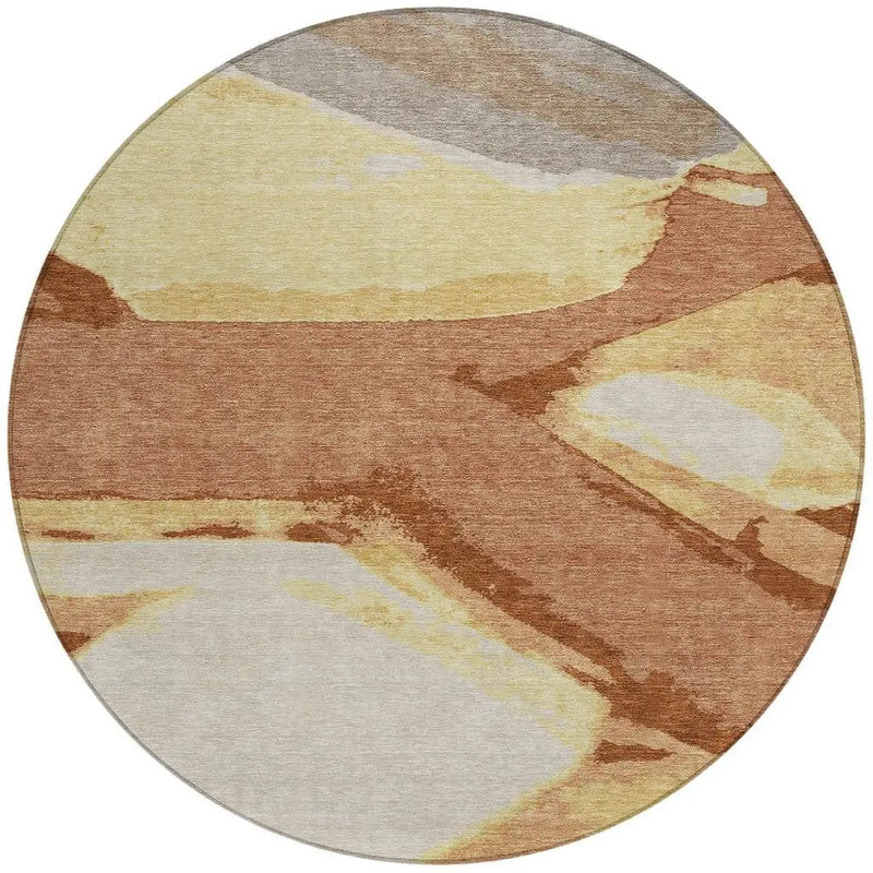 8' X 8' Orange And Copper Round Abstract Washable Indoor Outdoor Area Rug Homeroots Outdoor