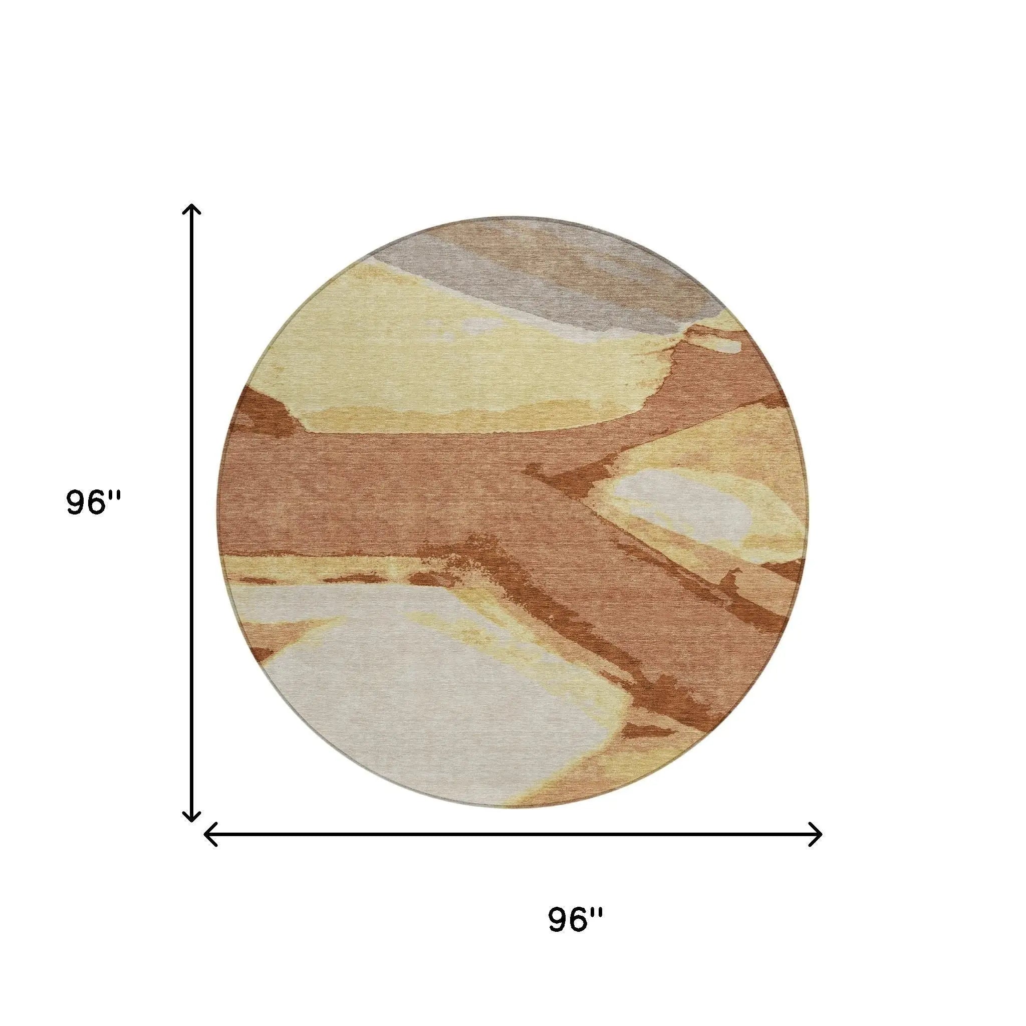 8' X 8' Orange And Copper Round Abstract Washable Indoor Outdoor Area Rug Homeroots Outdoor