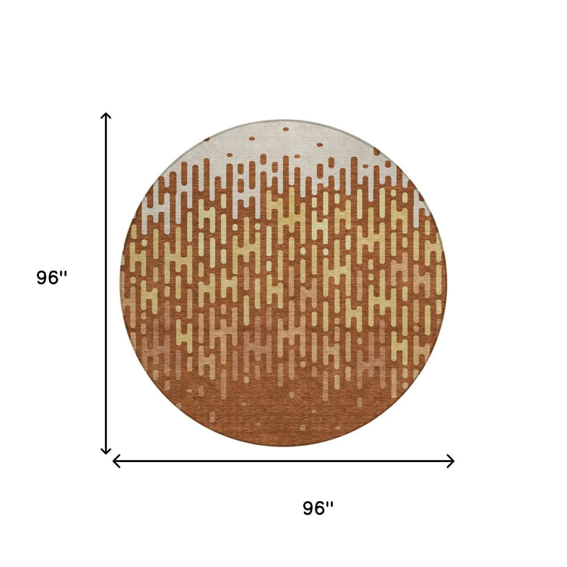 8' X 8' Orange And Copper Round Abstract Washable Indoor Outdoor Area Rug Homeroots Outdoor
