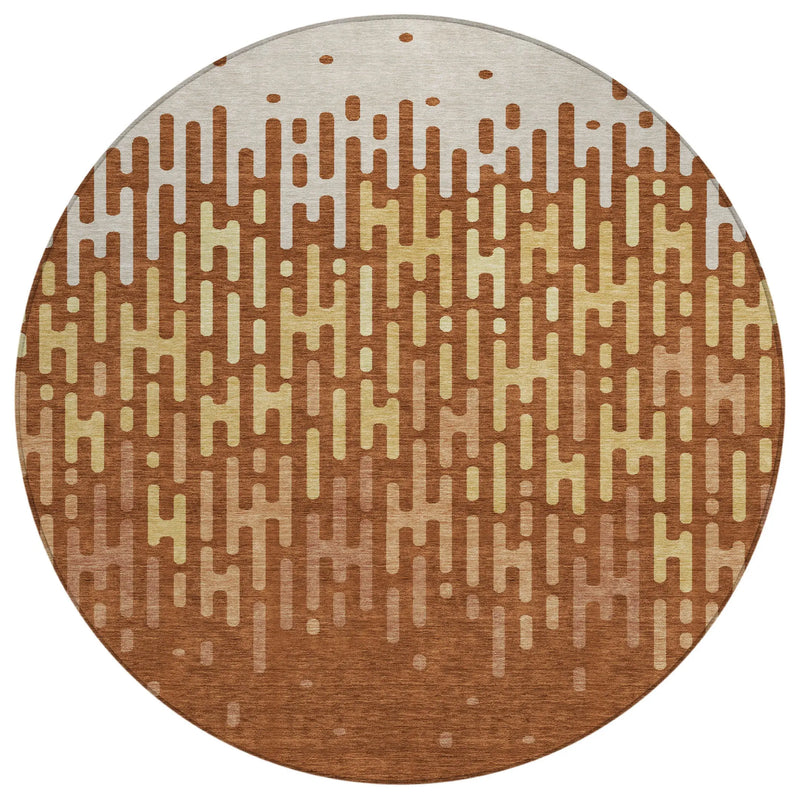 8' X 8' Orange And Copper Round Abstract Washable Indoor Outdoor Area Rug Homeroots Outdoor