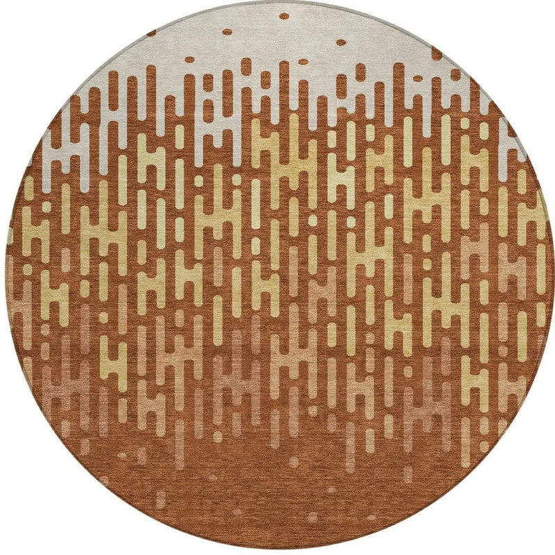 8' X 8' Orange And Copper Round Abstract Washable Indoor Outdoor Area Rug Homeroots Outdoor