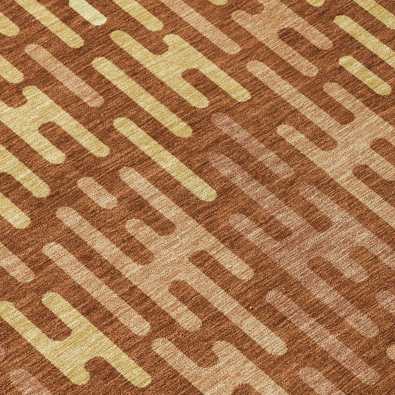8' X 8' Orange And Copper Round Abstract Washable Indoor Outdoor Area Rug Homeroots Outdoor