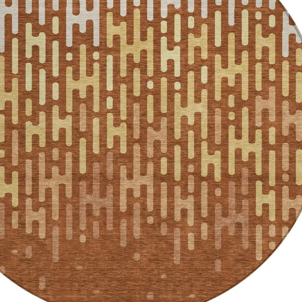 8' X 8' Orange And Copper Round Abstract Washable Indoor Outdoor Area Rug Homeroots Outdoor