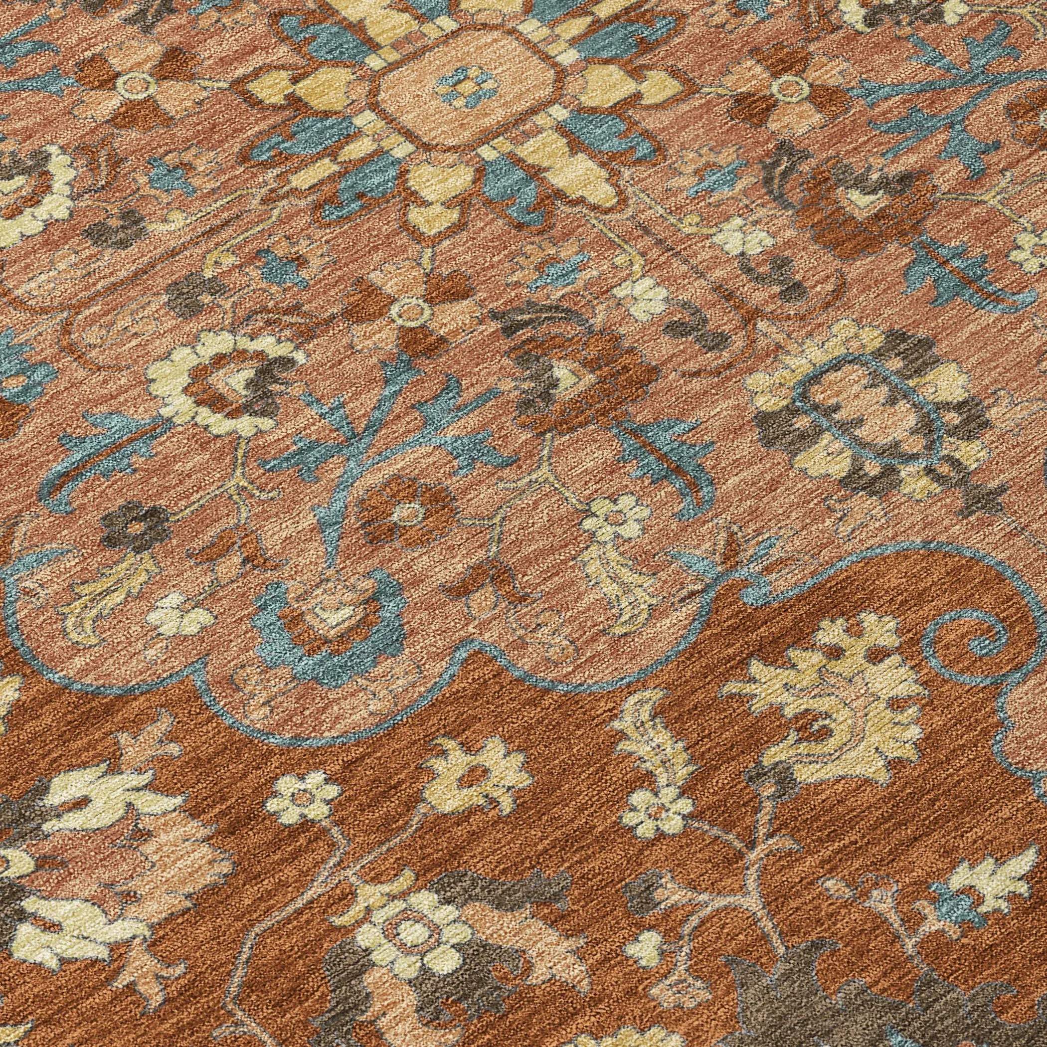 8' X 8' Orange And Copper Round Floral Medallion Washable Indoor Outdoor Area Rug Homeroots Outdoor