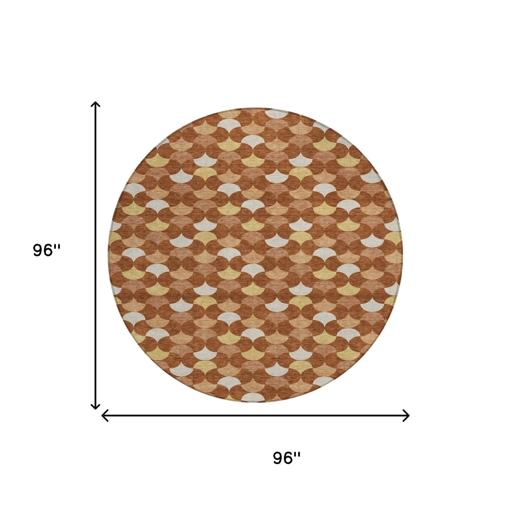 8' X 8' Orange And Copper Round Geometric Washable Indoor Outdoor Area Rug Homeroots Outdoor