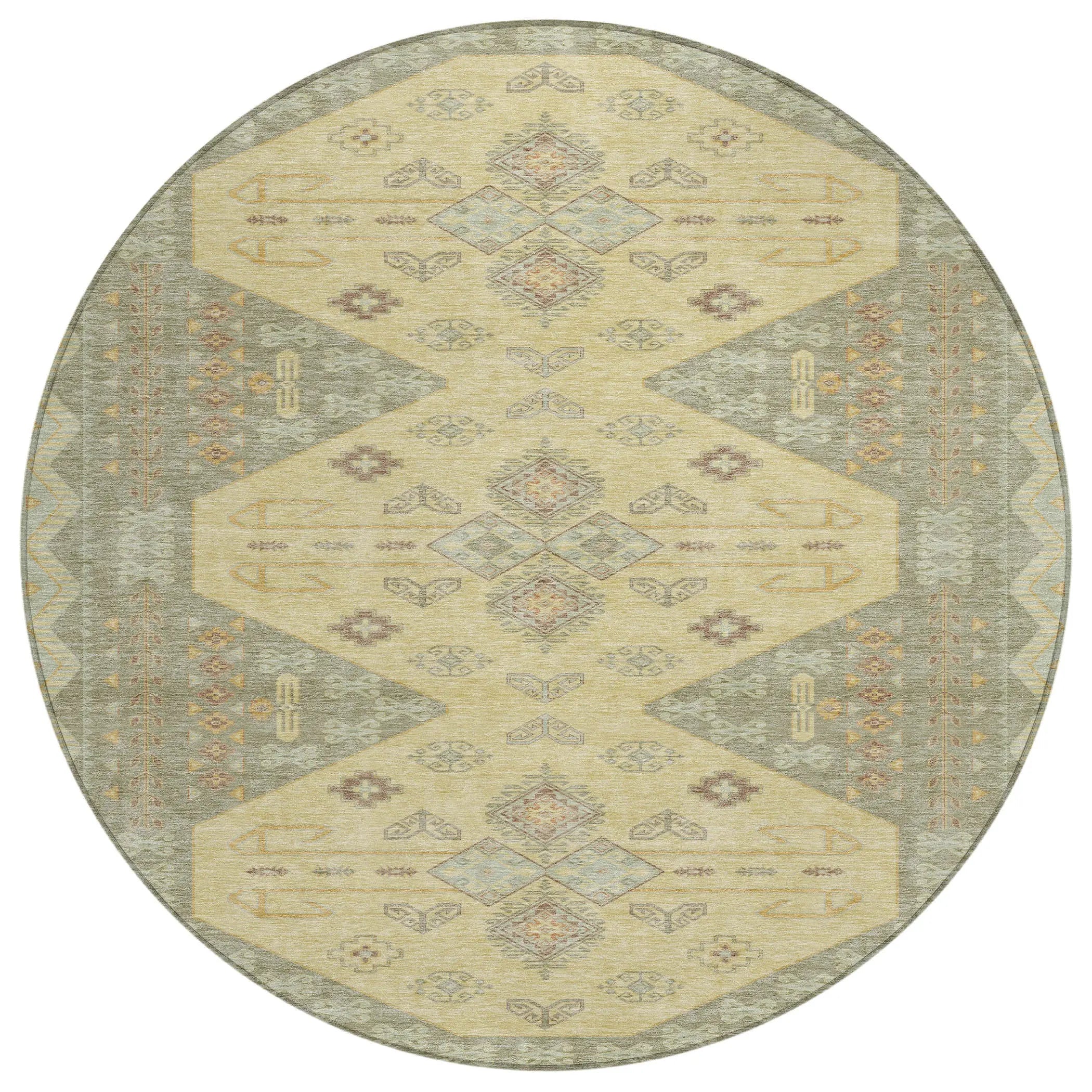 8' X 8' Sage And Wheat Round Geometric Washable Indoor Outdoor Area Rug Homeroots Outdoor