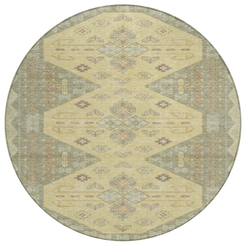 8' X 8' Sage And Wheat Round Geometric Washable Indoor Outdoor Area Rug Homeroots Outdoor