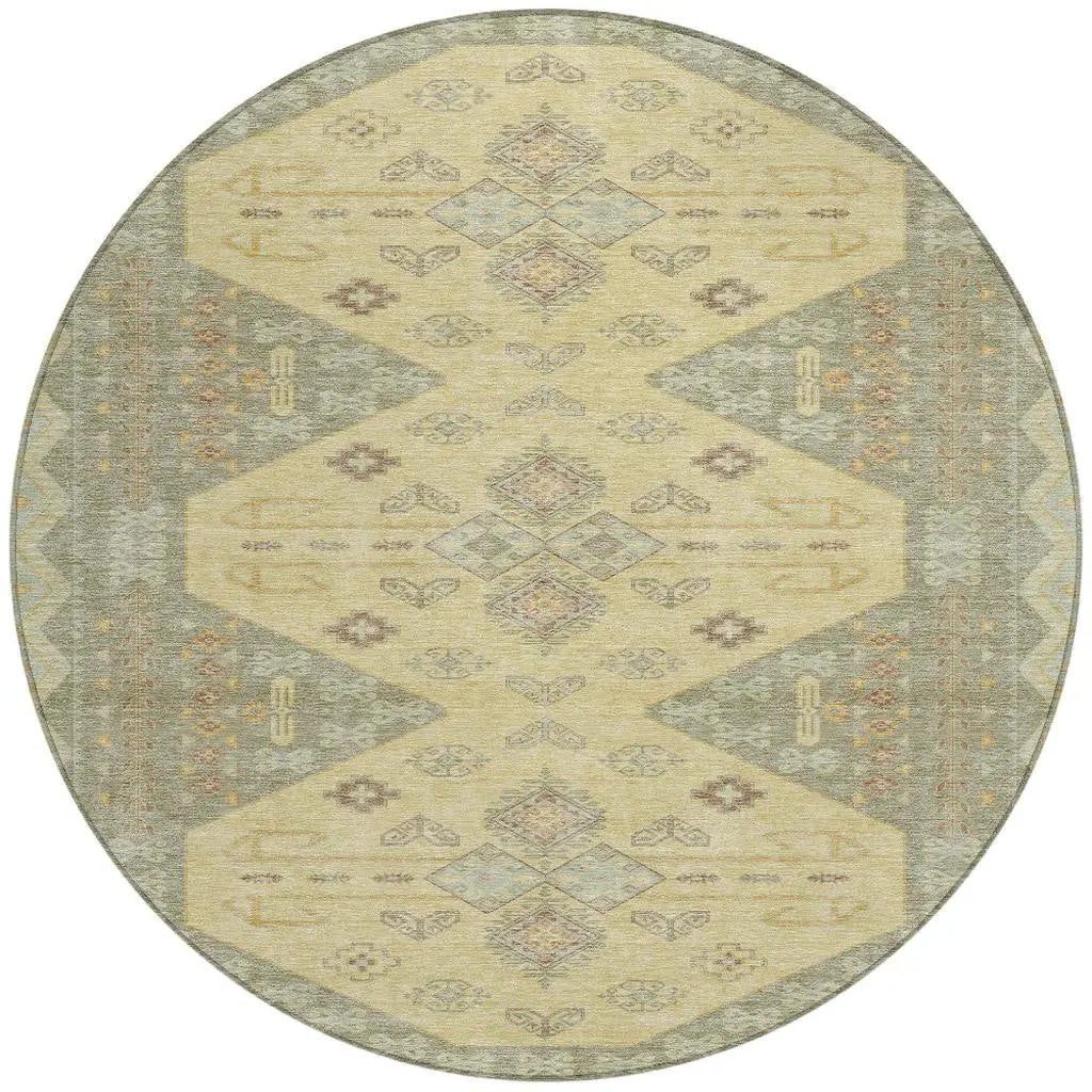 8' X 8' Sage And Wheat Round Geometric Washable Indoor Outdoor Area Rug Homeroots Outdoor