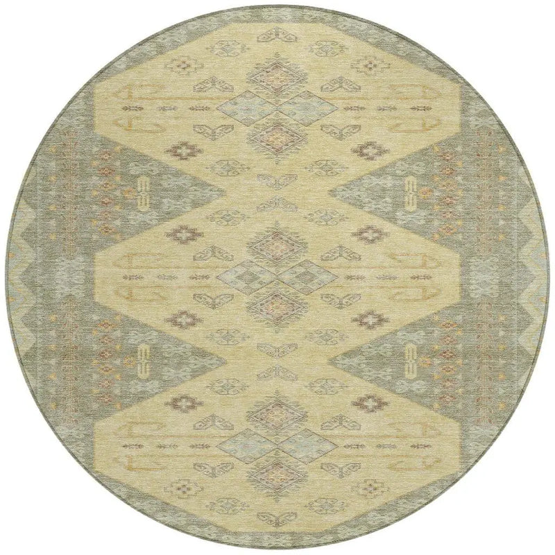 8' X 8' Sage And Wheat Round Geometric Washable Indoor Outdoor Area Rug Homeroots Outdoor