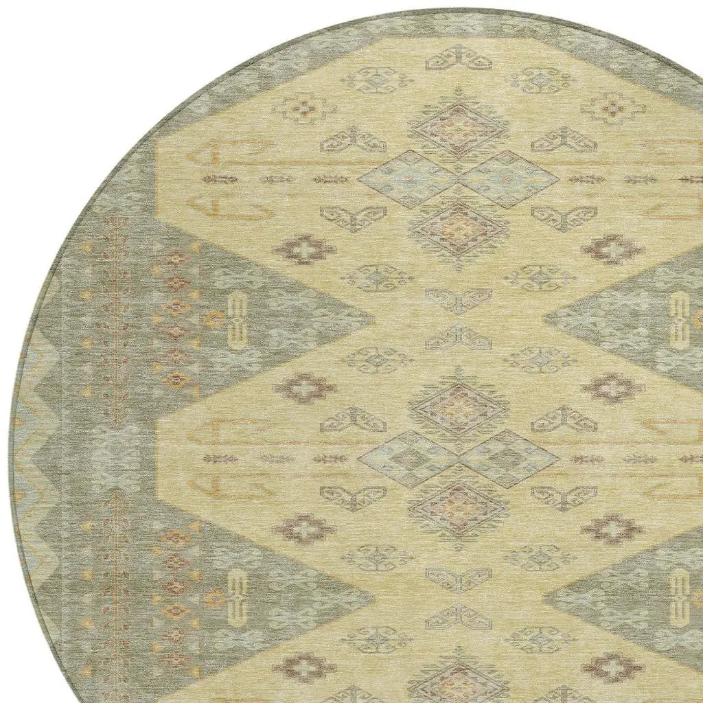 8' X 8' Sage And Wheat Round Geometric Washable Indoor Outdoor Area Rug Homeroots Outdoor
