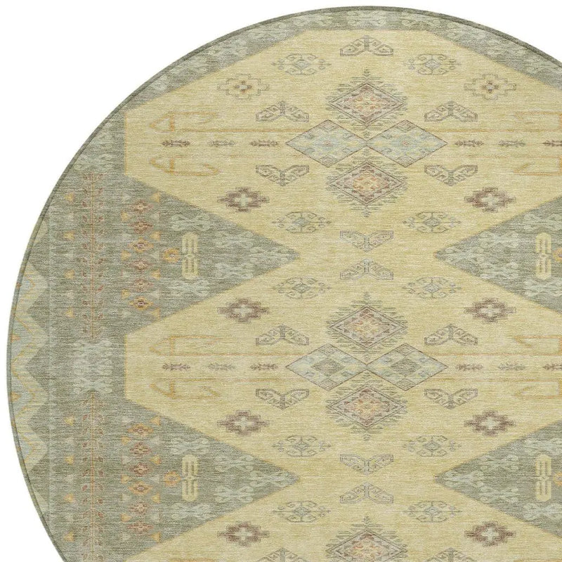8' X 8' Sage And Wheat Round Geometric Washable Indoor Outdoor Area Rug Homeroots Outdoor