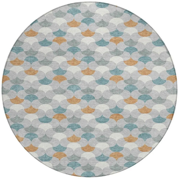 8' X 8' Silver And Copper Round Geometric Washable Indoor Outdoor Area Rug Homeroots Outdoor
