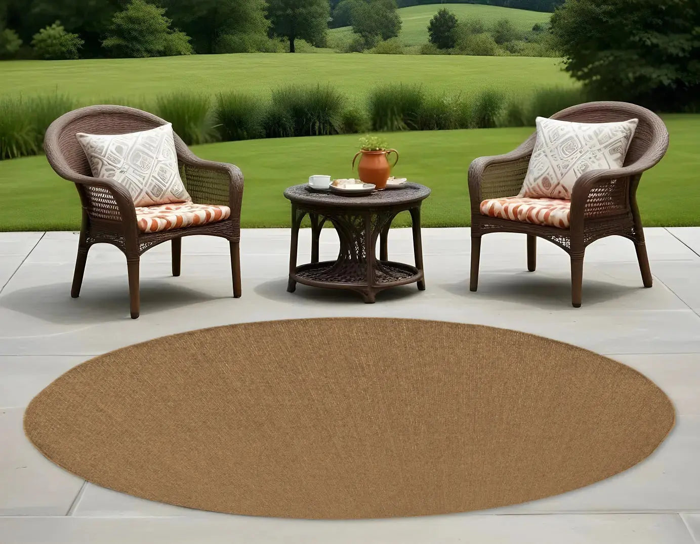8' X 8' Tan Round Stain Resistant Indoor Outdoor Power Loomed Area Rug Homeroots Outdoor
