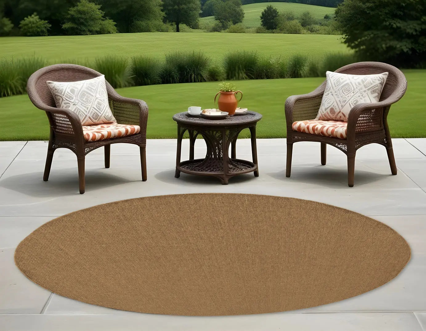 8' X 8' Tan Round Stain Resistant Indoor Outdoor Power Loomed Area Rug Homeroots Outdoor