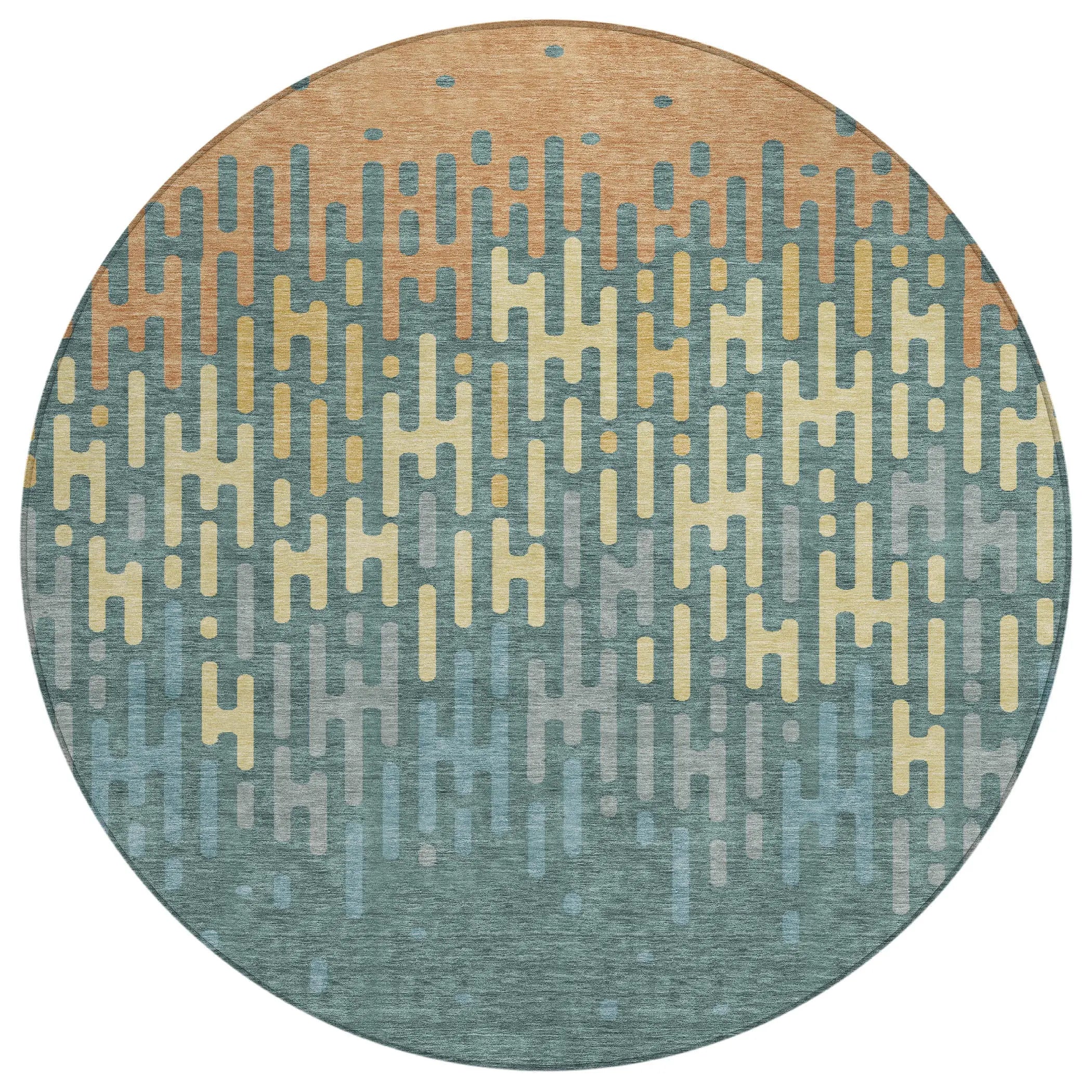 8' X 8' Teal Blue And Copper Round Abstract Washable Indoor Outdoor Area Rug Homeroots Outdoor
