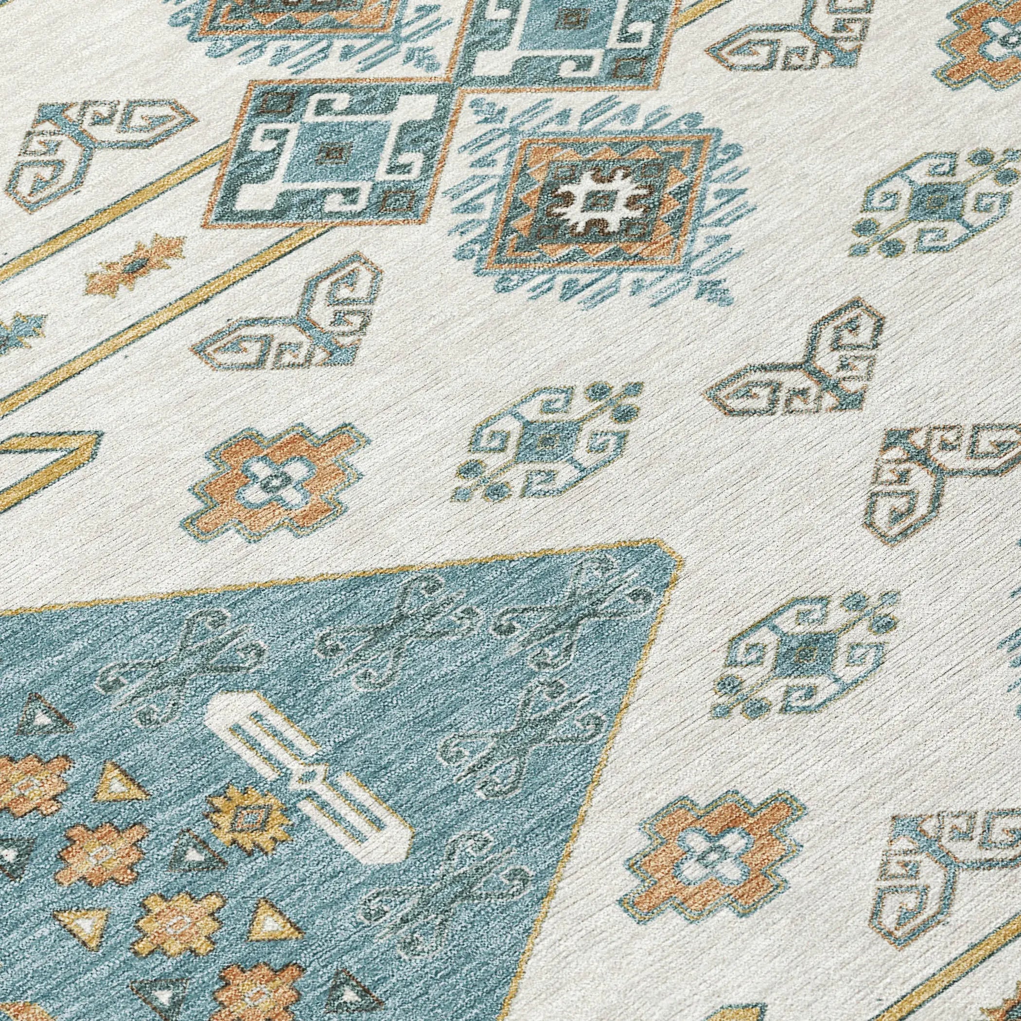 8' X 8' Teal Blue And Gold Round Geometric Washable Indoor Outdoor Area Rug Homeroots Outdoor