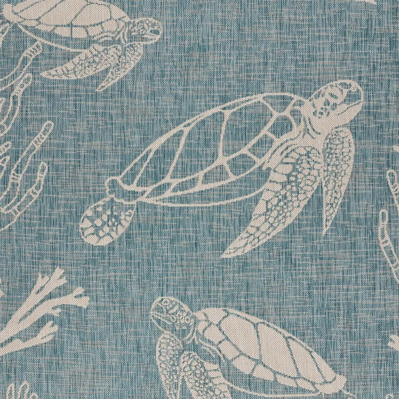 8' X 9' Teal Blue And Beige Turtle Indoor Outdoor Area Rug Homeroots Outdoor