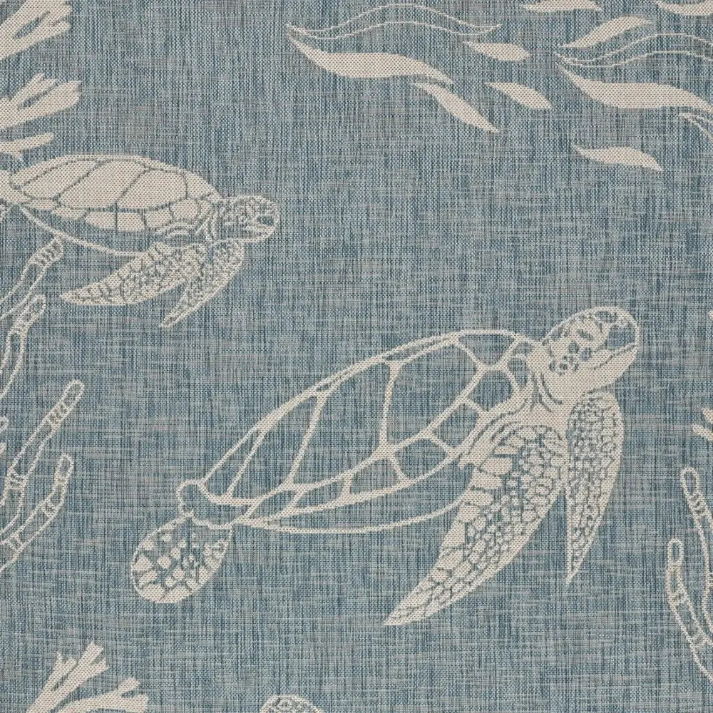 8' X 9' Teal Blue And Beige Turtle Indoor Outdoor Area Rug Homeroots Outdoor