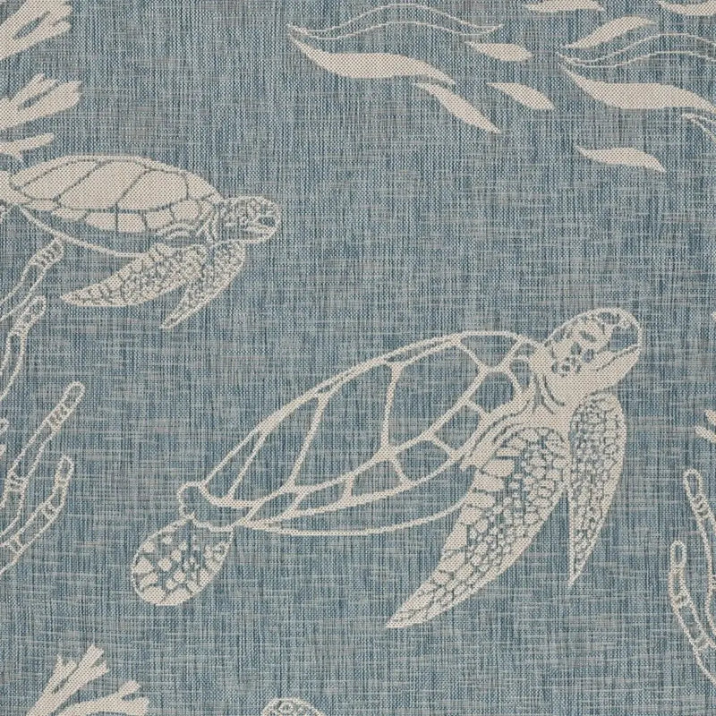 8' X 9' Teal Blue And Beige Turtle Indoor Outdoor Area Rug Homeroots Outdoor
