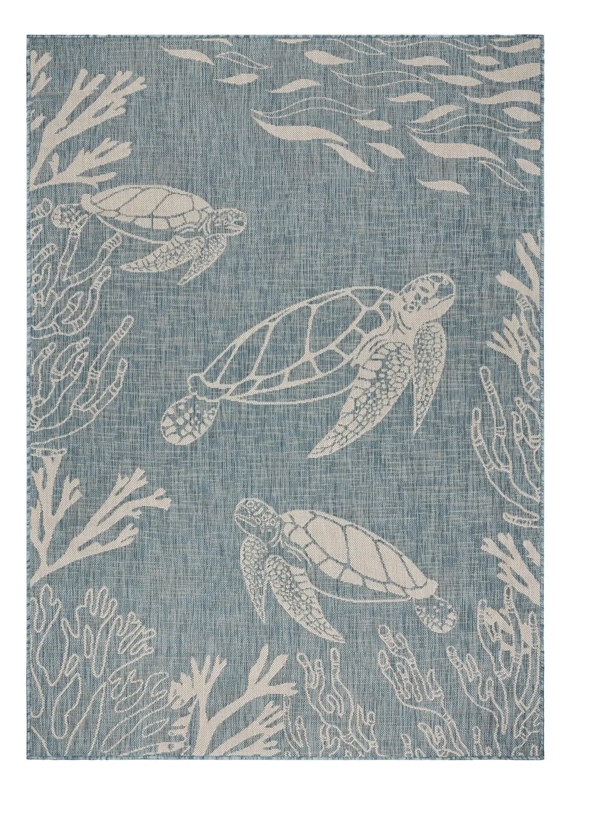 8' X 9' Teal Blue And Beige Turtle Indoor Outdoor Area Rug Homeroots Outdoor