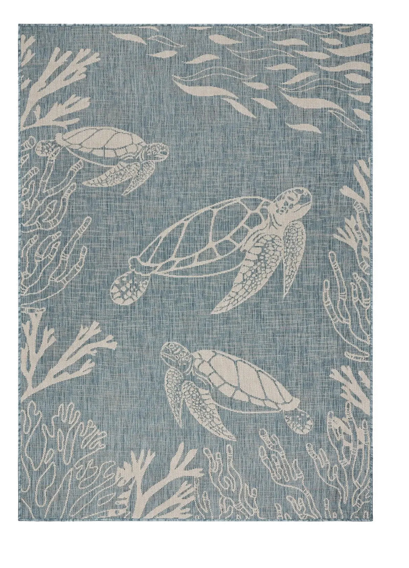 8' X 9' Teal Blue And Beige Turtle Indoor Outdoor Area Rug Homeroots Outdoor