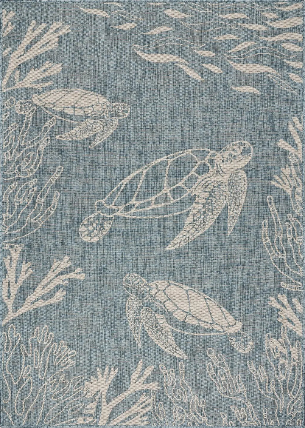 8' X 9' Teal Blue And Beige Turtle Indoor Outdoor Area Rug Homeroots Outdoor