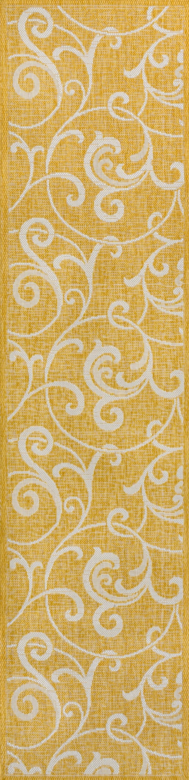8' Yellow And Cream Floral Indoor Outdoor Runner Rug Homeroots Outdoor