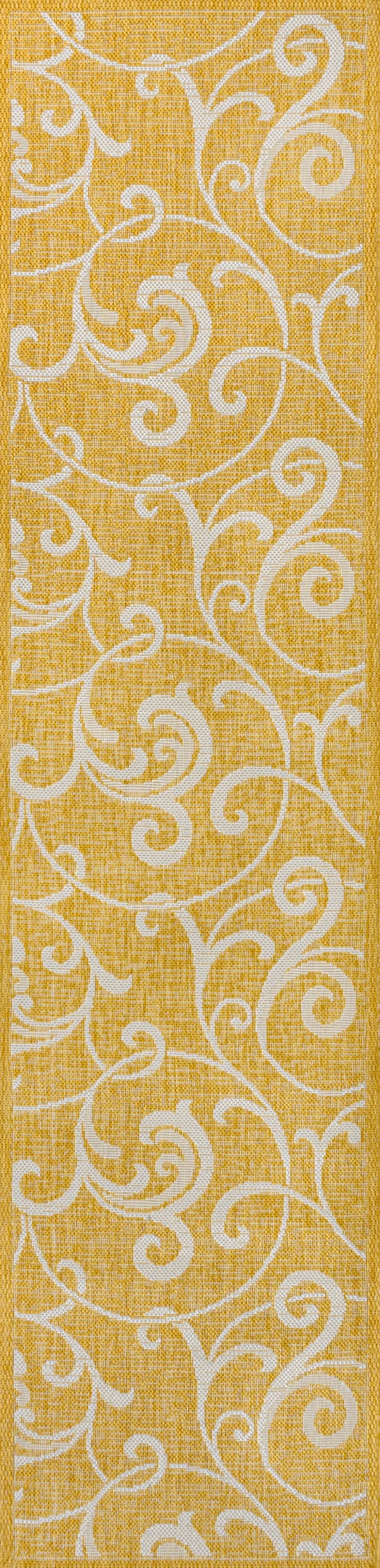 8' Yellow And Cream Floral Indoor Outdoor Runner Rug Homeroots Outdoor