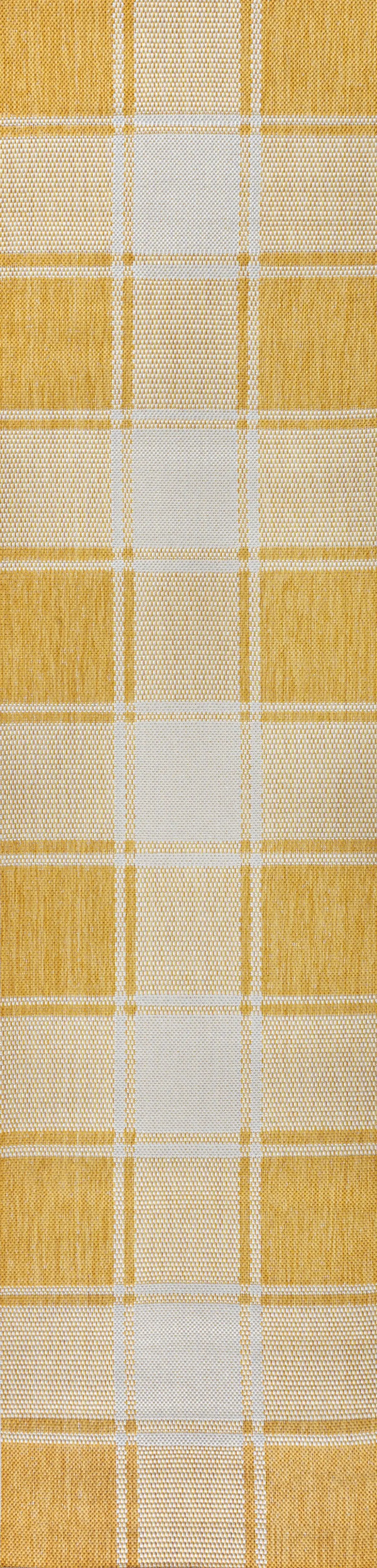 8' Yellow And Cream Gingham Indoor Outdoor Runner Rug Homeroots Outdoor