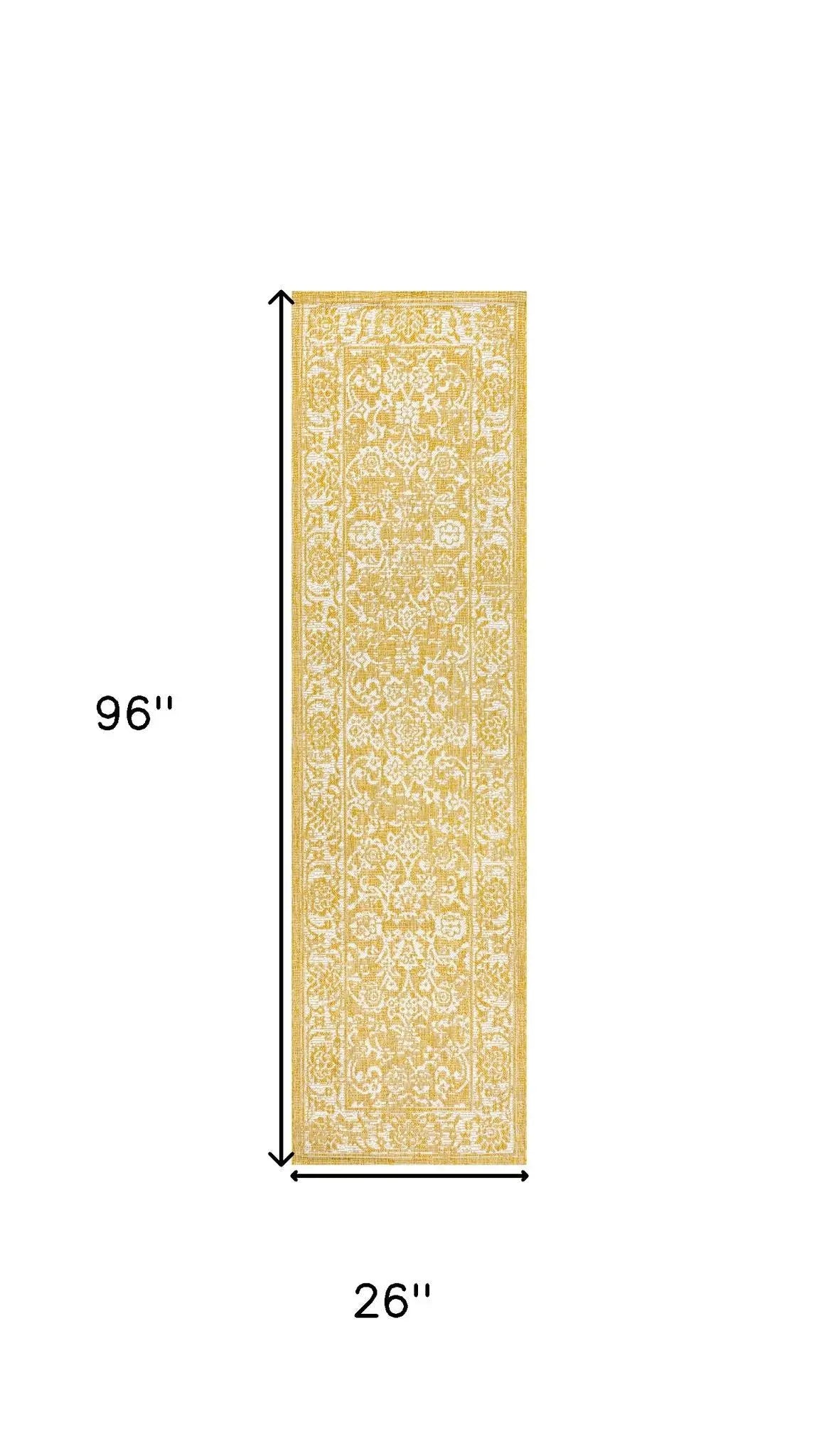 8' Yellow And Cream Medallion Indoor Outdoor Runner Rug Homeroots Outdoor