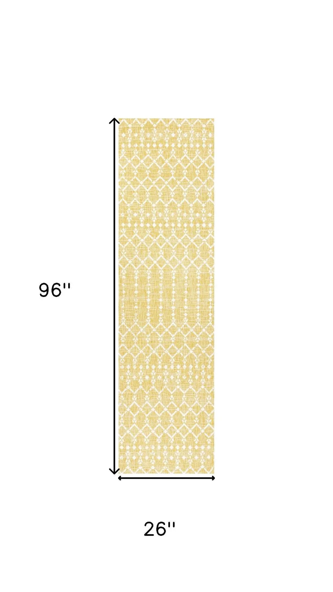 8' Yellow And Cream Trellis Indoor Outdoor Runner Rug Homeroots Outdoor