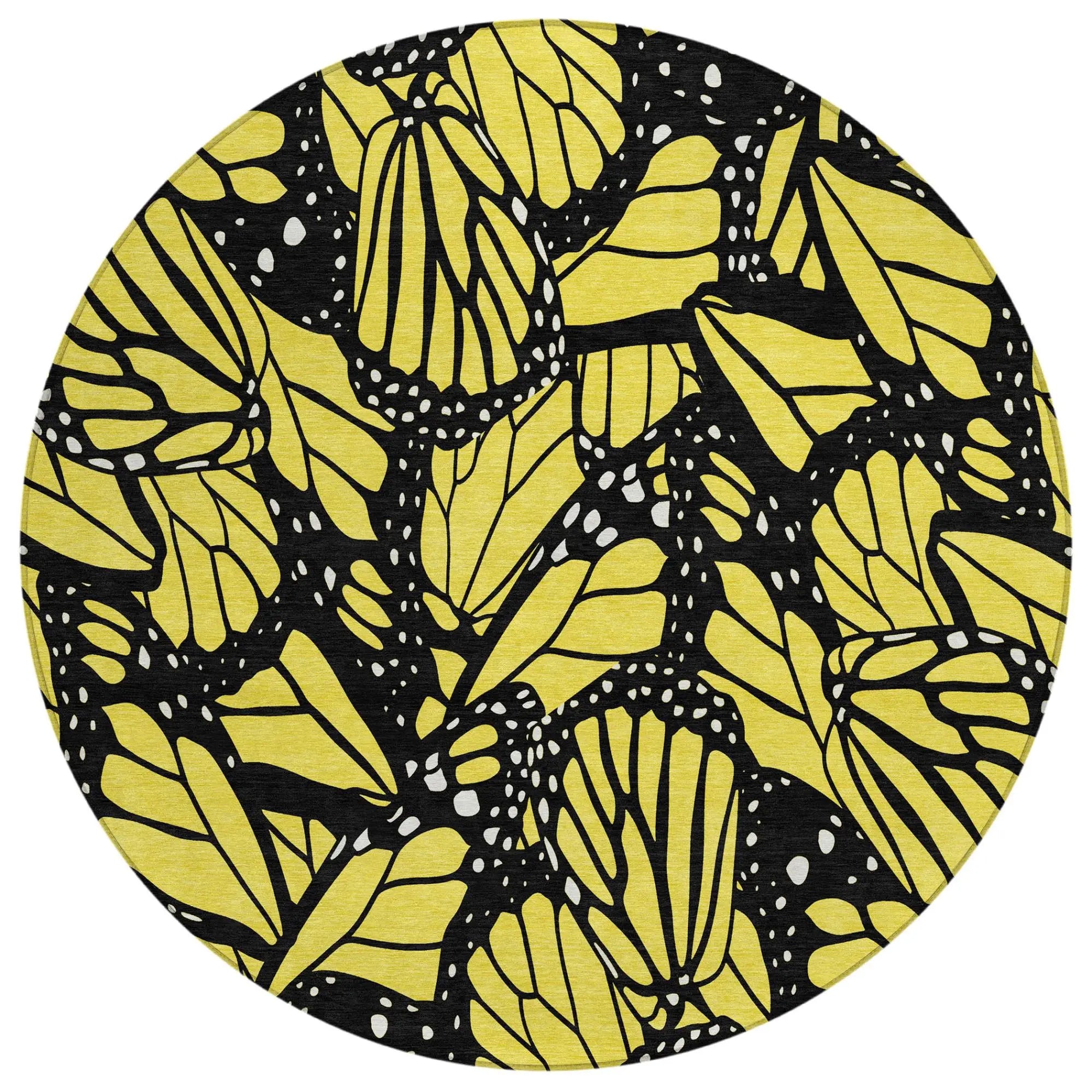 8' Yellow And Gold Round Animal Print Washable Indoor Outdoor Area Rug Homeroots Outdoor