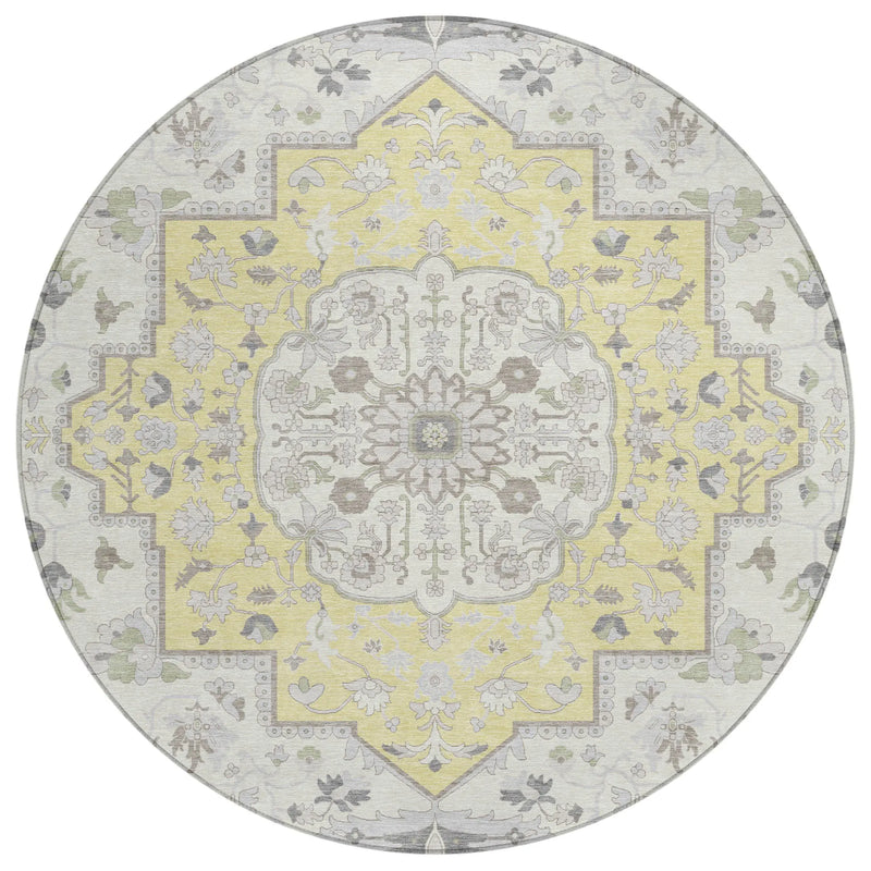8' Yellow And Purple Round Oriental Washable Indoor Outdoor Area Rug Homeroots Outdoor