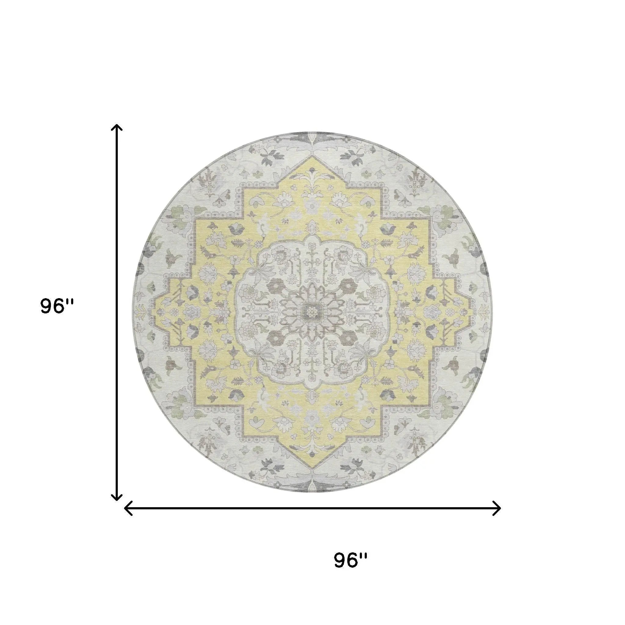 8' Yellow And Purple Round Oriental Washable Indoor Outdoor Area Rug Homeroots Outdoor