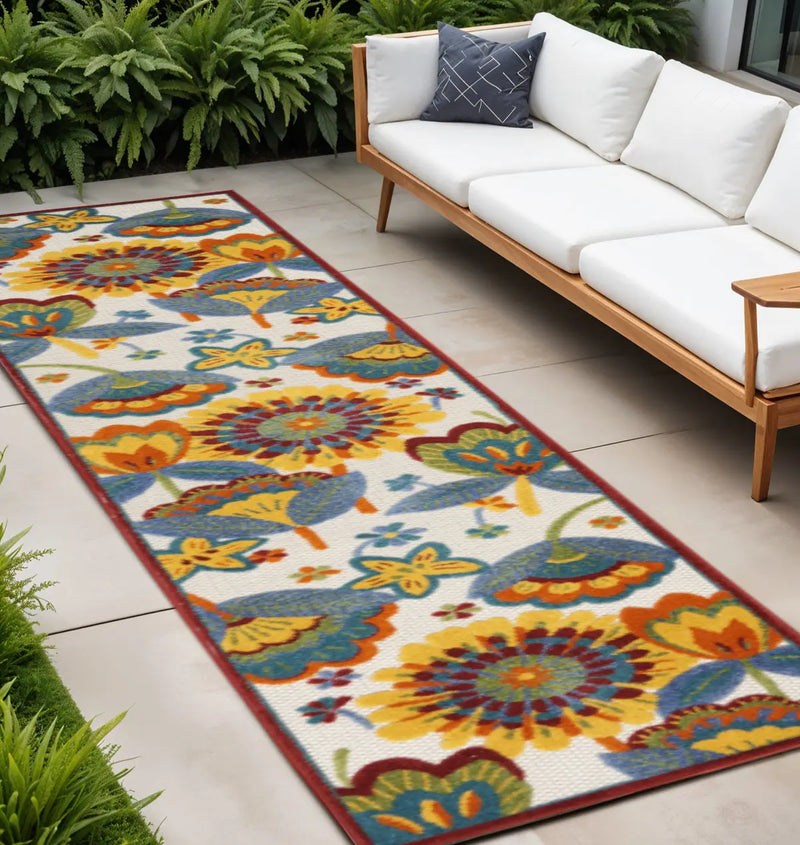 8' Yellow And Red Indoor Outdoor Runner Rug - GreatEagleInc