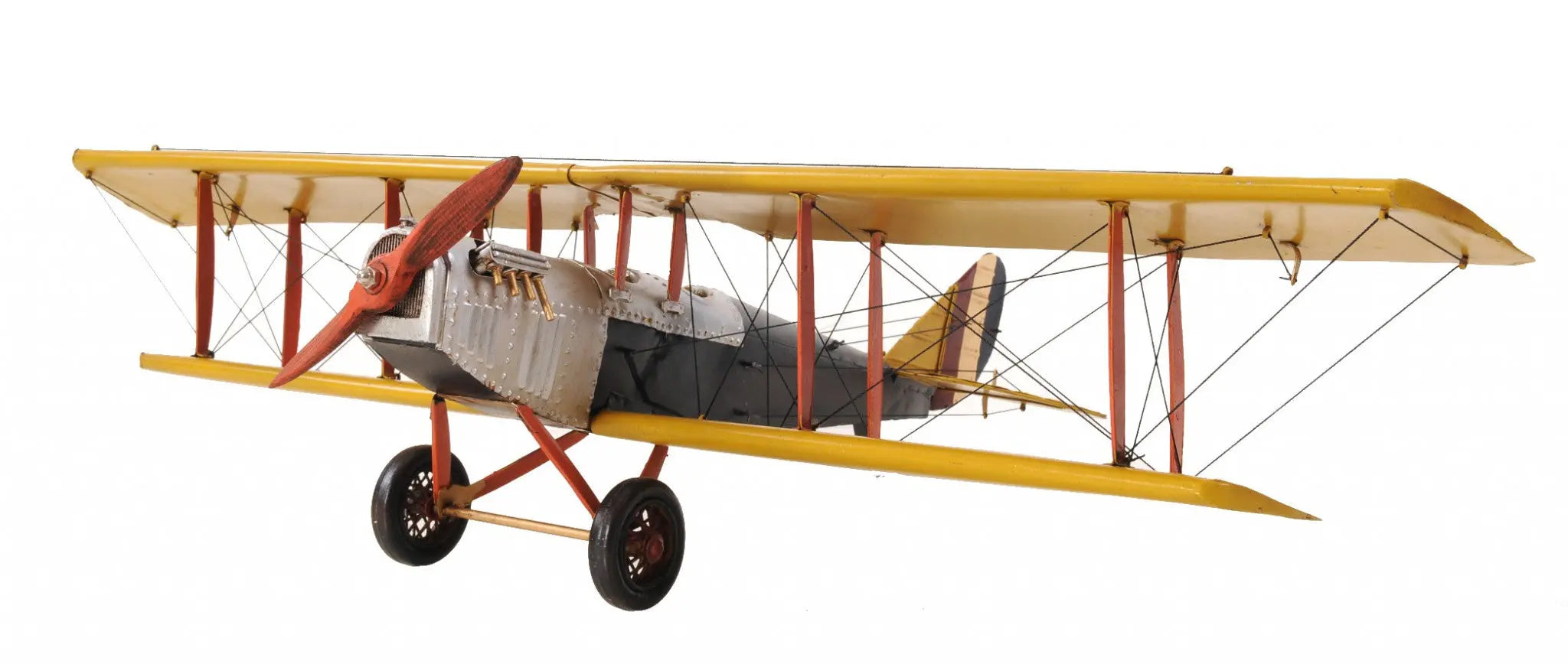 8" Yellow Red And Gray Metal Hand Painted Air Plane Homeroots Home Decor