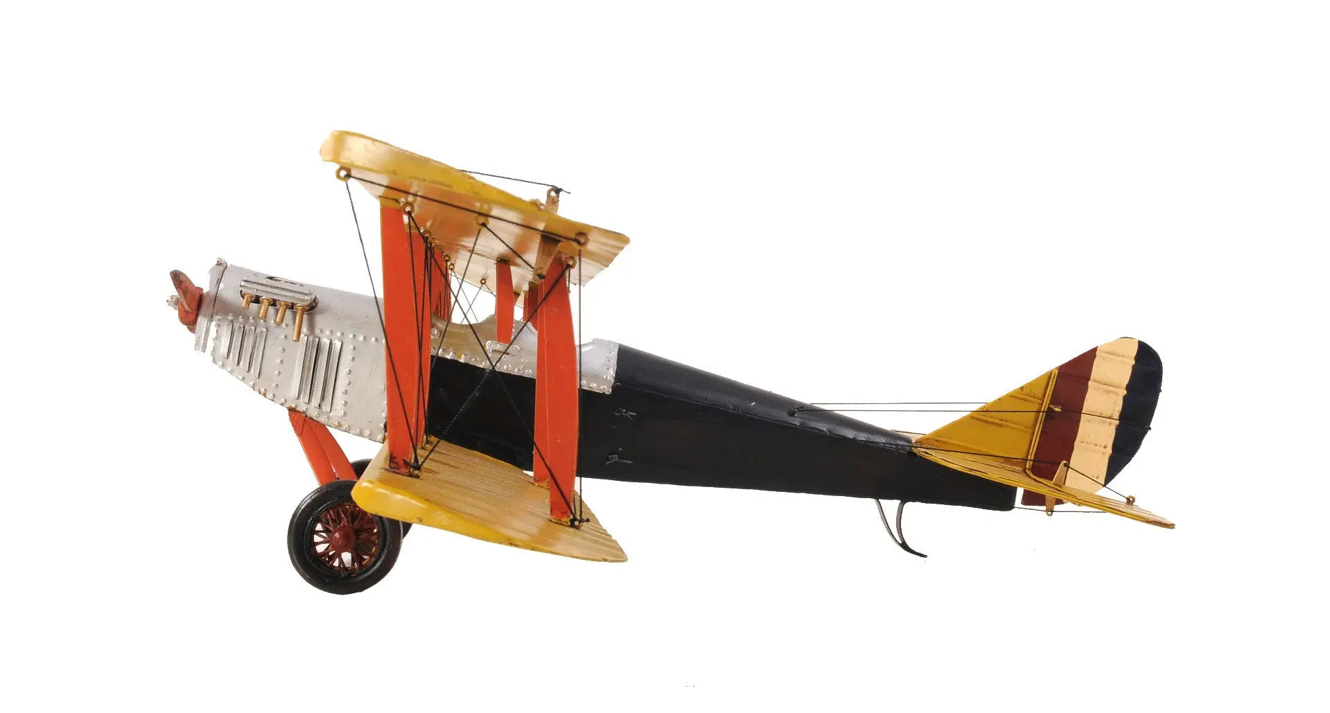 8" Yellow Red And Gray Metal Hand Painted Air Plane Homeroots Home Decor