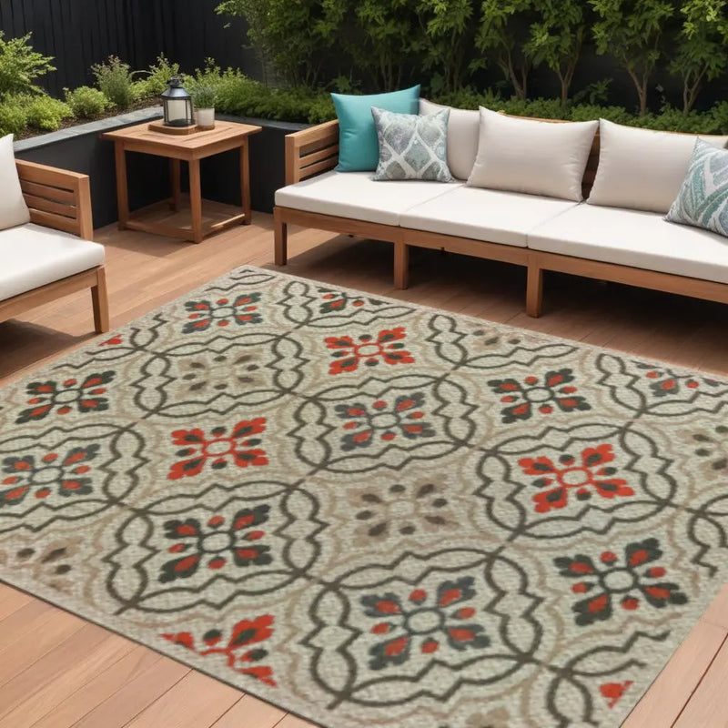 8' x 10' Gray Geometric Stain Resistant Indoor Outdoor Area Rug Homeroots Outdoor