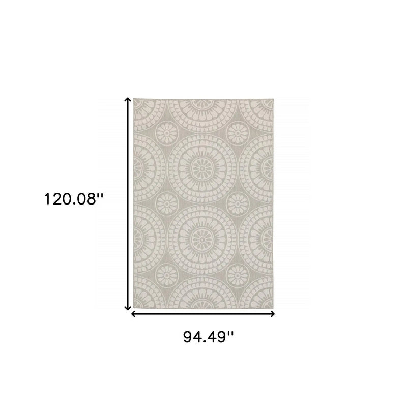 8' x 10' Gray and Ivory Geometric Stain Resistant Indoor Outdoor Area Rug Homeroots Outdoor