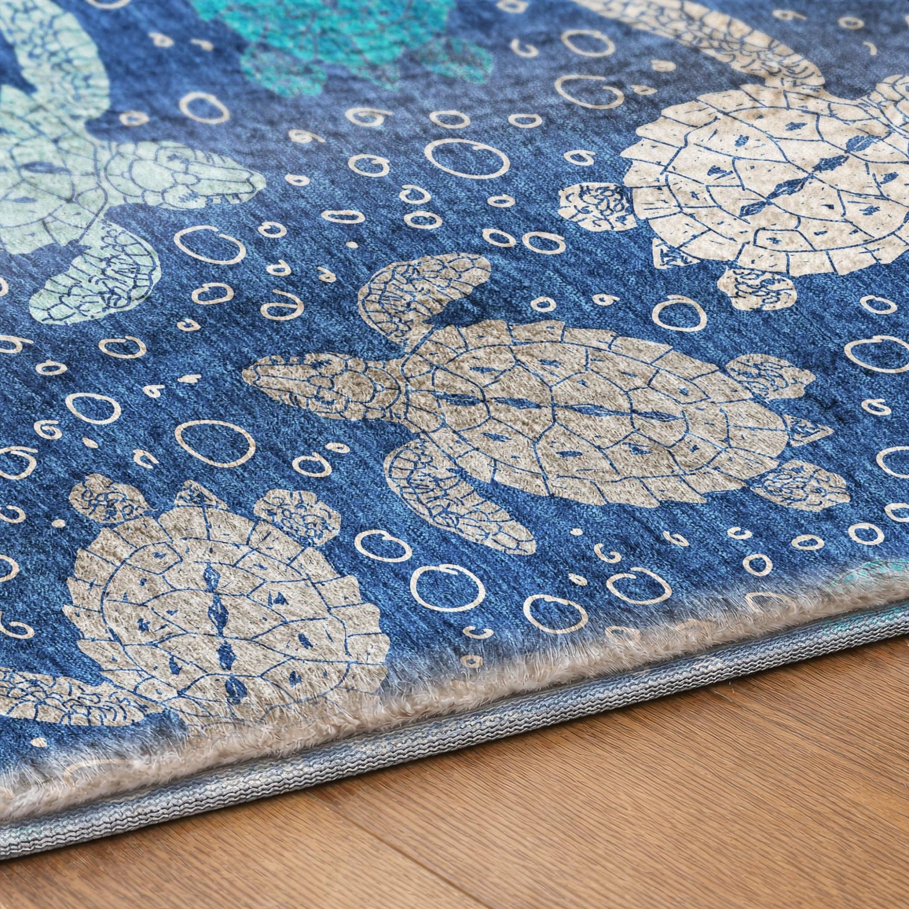 5' X 8' Blue And Teal Animal Print Shag Washable Area Rug With UV Protection - Home & Garden