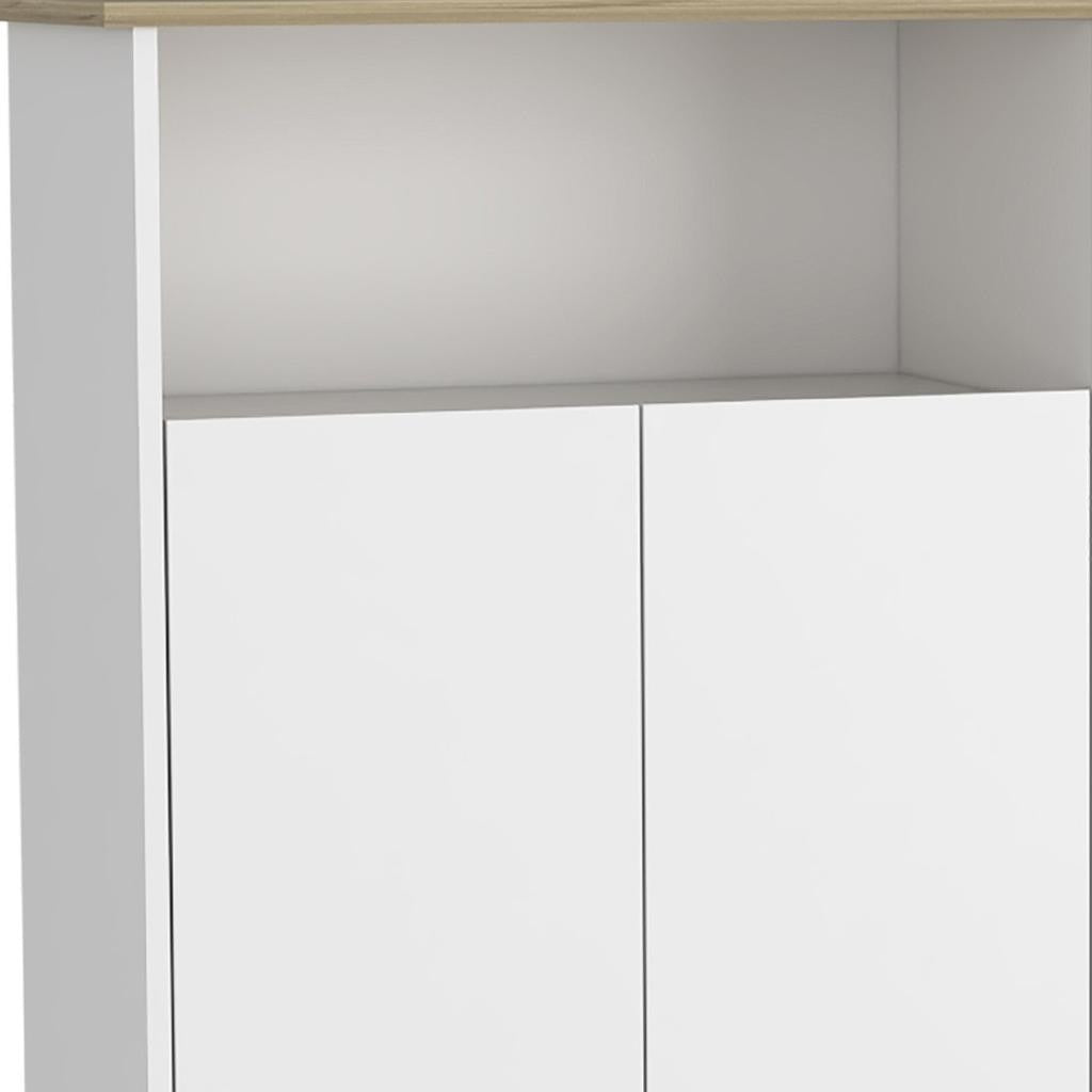 39" Oak and White Wood Rolling Kitchen Island With Storage - Kitchen & Dining