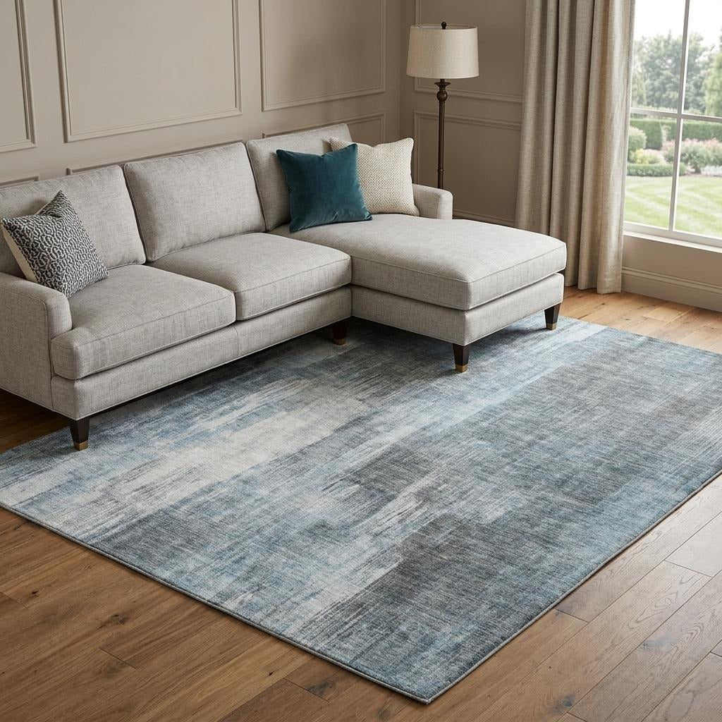 10' X 14' Teal And Ivory Abstract Shag Washable Area Rug With UV Protection - Home & Garden