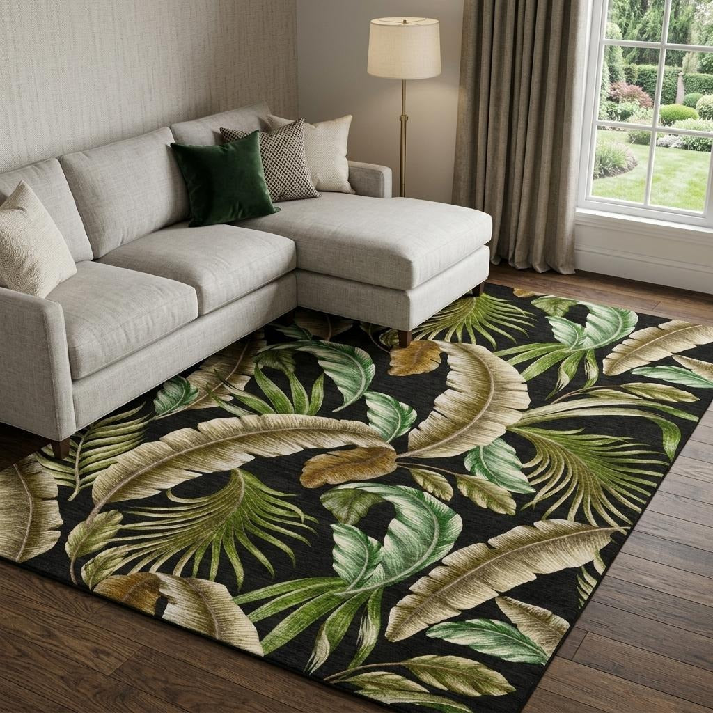 10' X 14' Midnight And Chocolate Floral Shag Washable Area Rug With UV Protection - Home & Garden