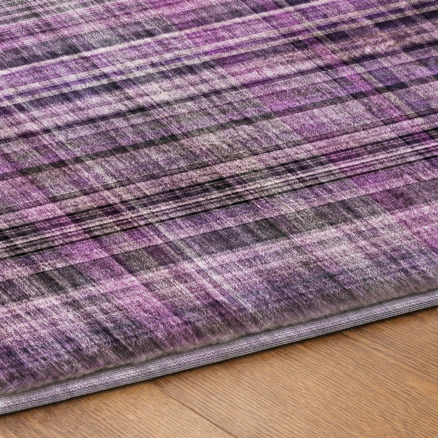 10' X 14' Purple And Gray Plaid Shag Washable Area Rug With UV Protection - Home & Garden