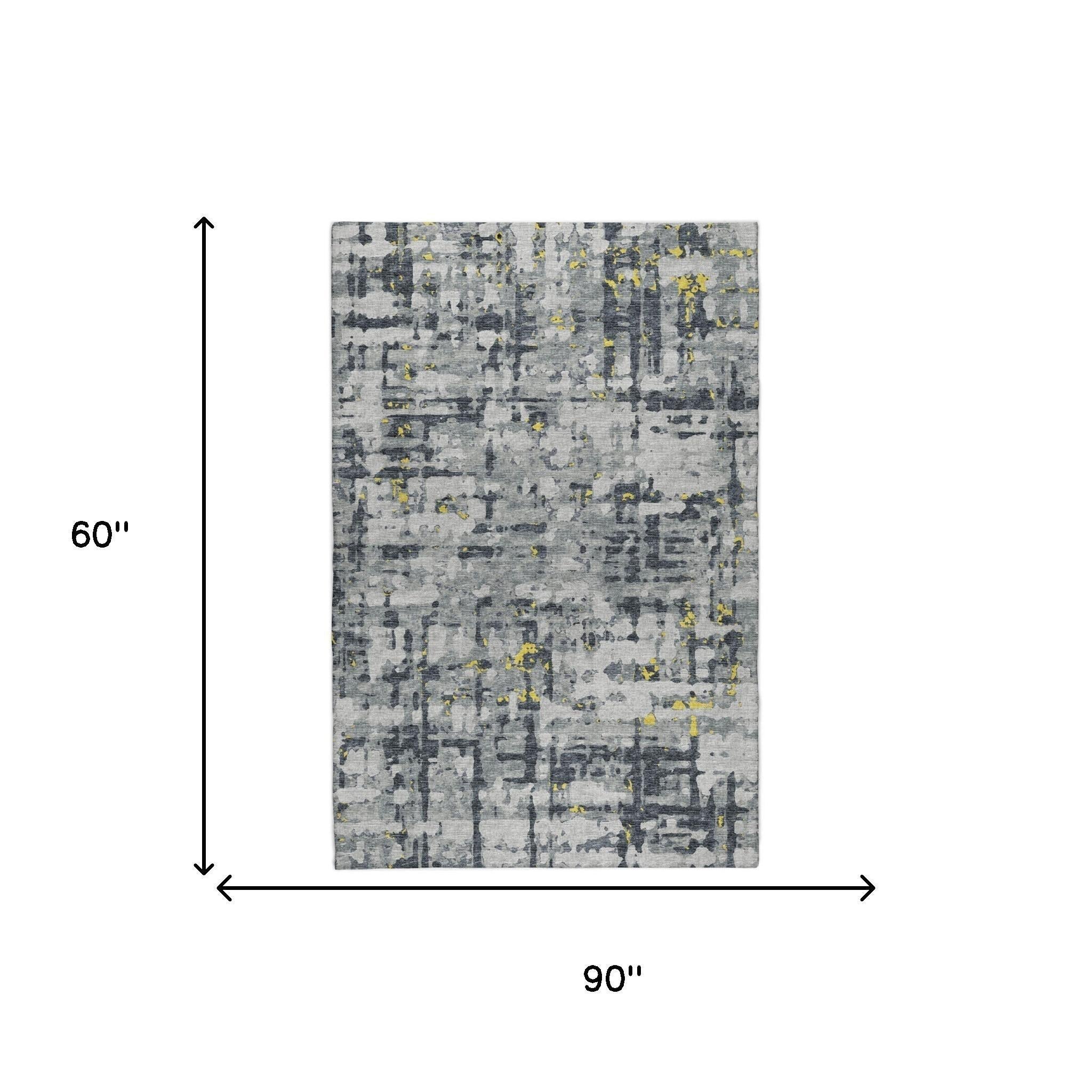 5' X 8' Gray And Charcoal Abstract Shag Washable Area Rug With UV Protection - Home & Garden