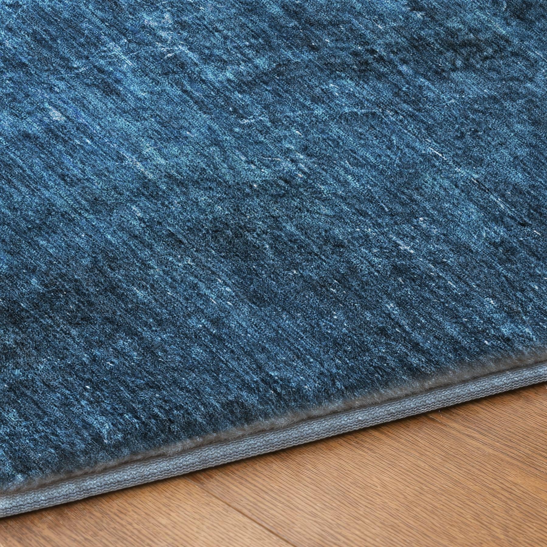 3' X 5' Navy Blue And Charcoal Abstract Shag Washable Area Rug With UV Protection - Home & Garden