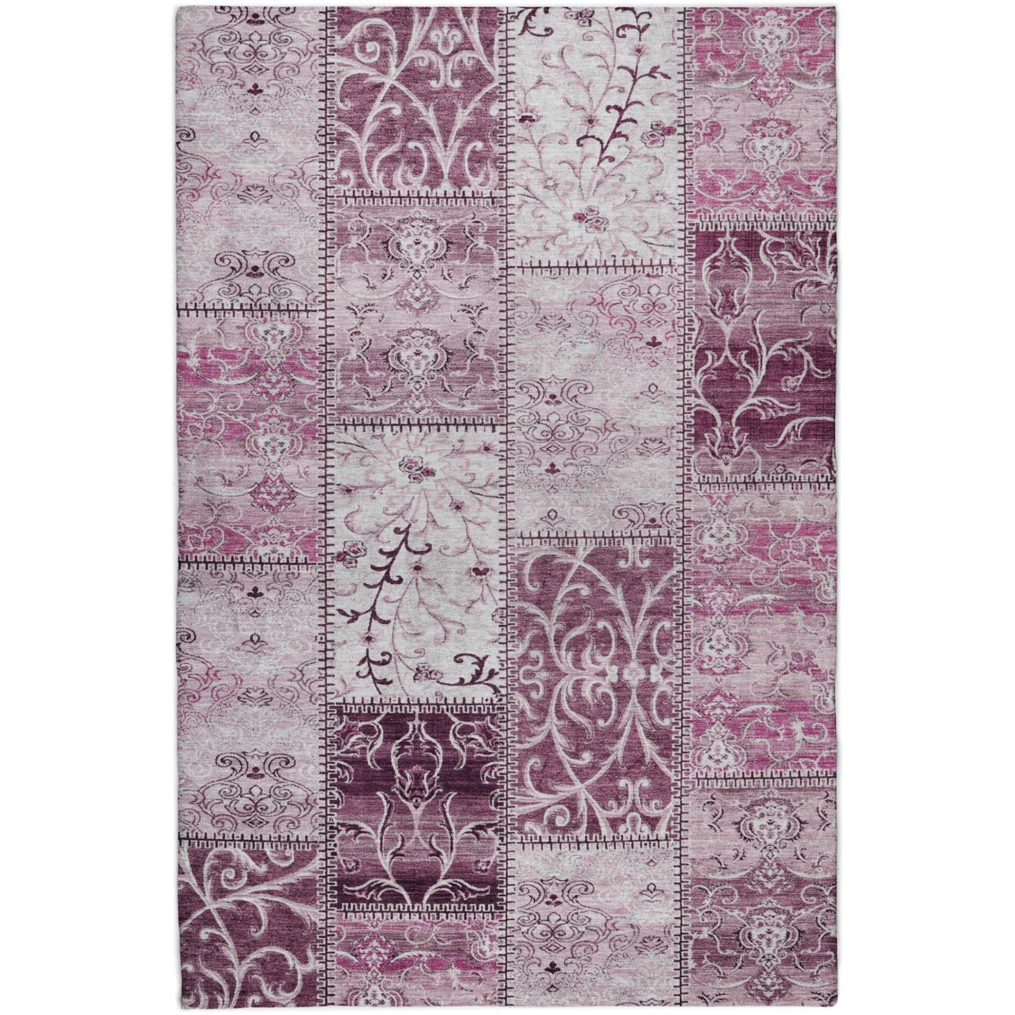 10' X 14' Burgundy And Eggplant Floral Shag Washable Area Rug With UV Protection - Home & Garden